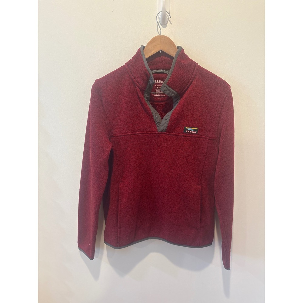 LL Bean Sweater Fleece Pullover Sweater Red Men's Small Slightly Fitted